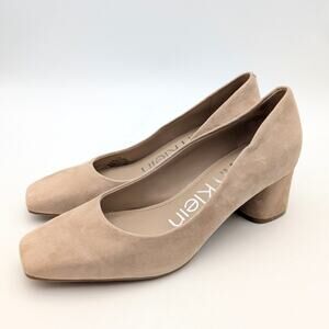 Calvin Klein Alanta Block Heel Pumps Square Toe Women's Sand Size US7.5M EU38